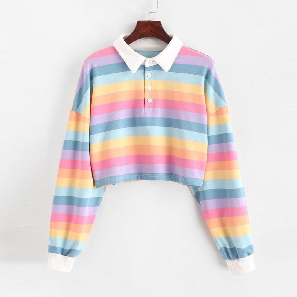 Women's Fashionable Simple Striped Polo Collar Sweater - Nioor