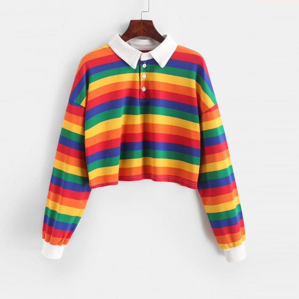 Women's Fashionable Simple Striped Polo Collar Sweater - Nioor