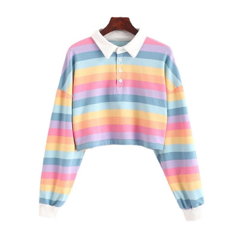 Women's Fashionable Simple Striped Polo Collar Sweater - Nioor