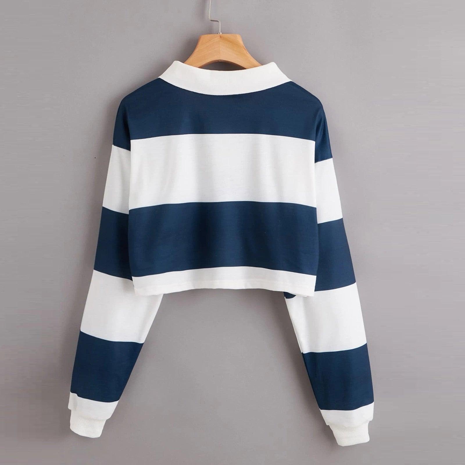 Women's Fashionable Simple Striped Polo Collar Sweater - Nioor