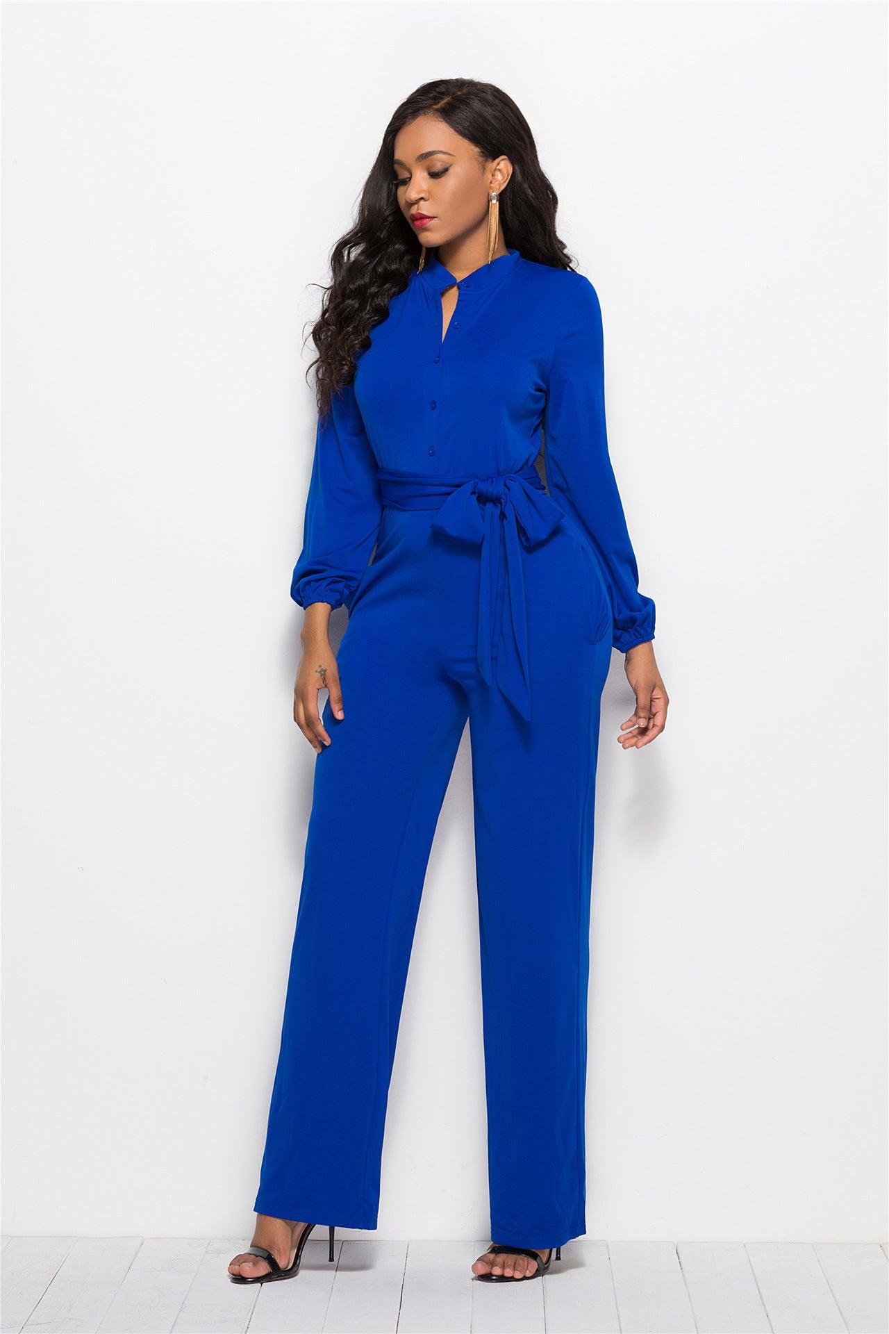 Women's Fashionable Solid Color Wide Leg Jumpsuit - Nioor