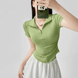 Women's Fashionable Temperament Pleated Short Sleeve T-shirt Top - Nioor