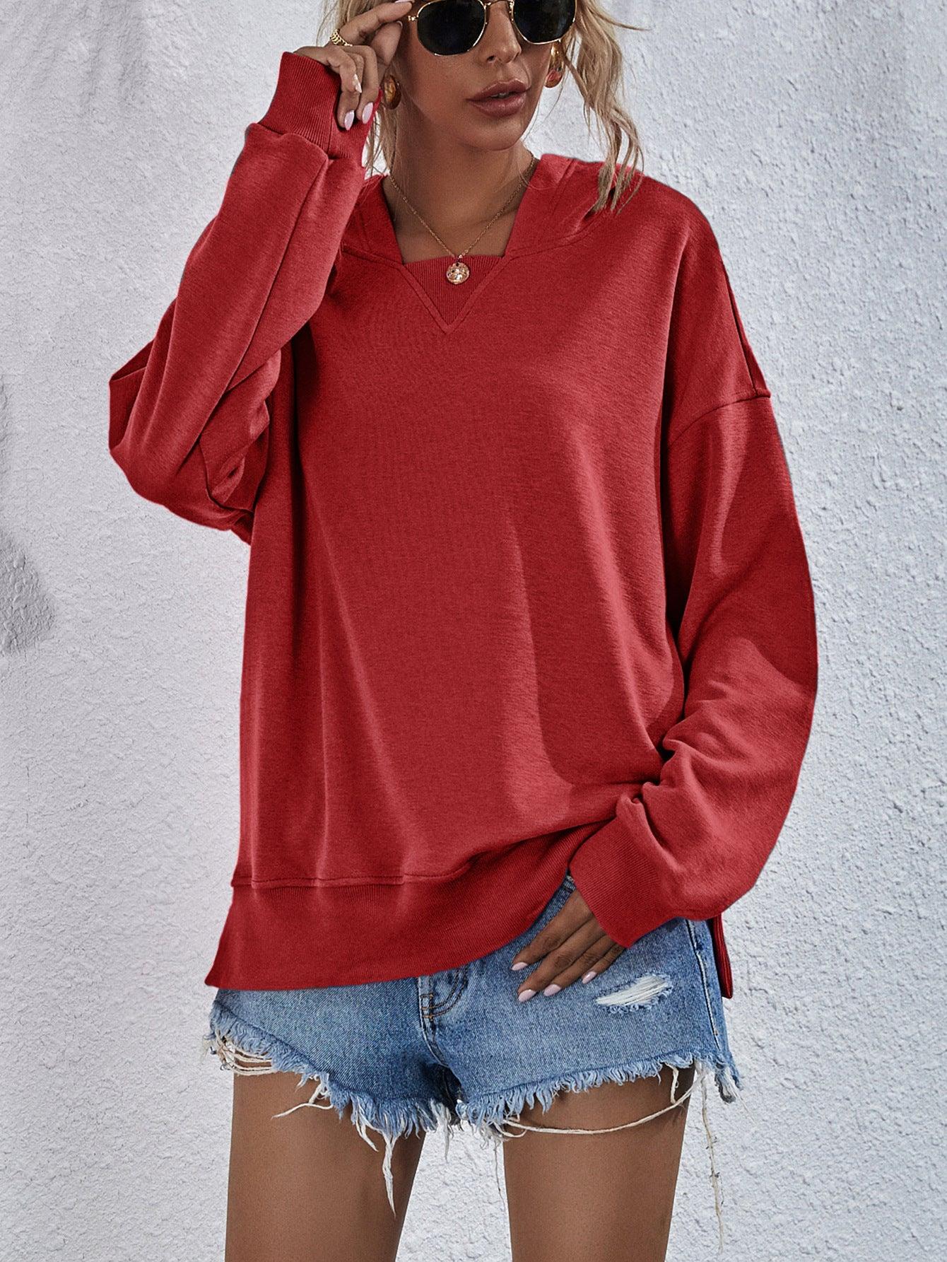 Women's Fleece-lined Hooded Casual Loose Sweater - Nioor