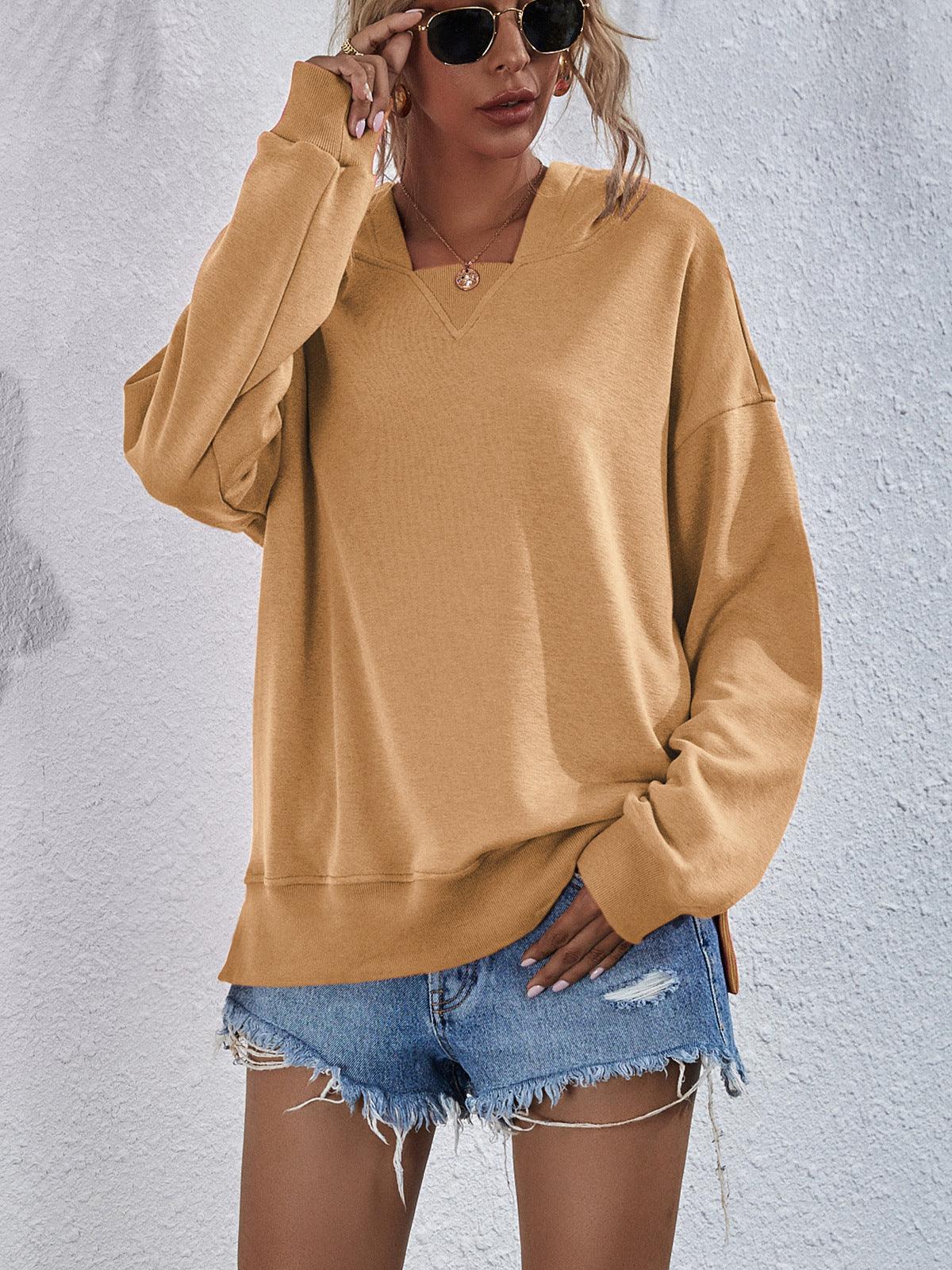 Women's Fleece-lined Hooded Casual Loose Sweater - Nioor