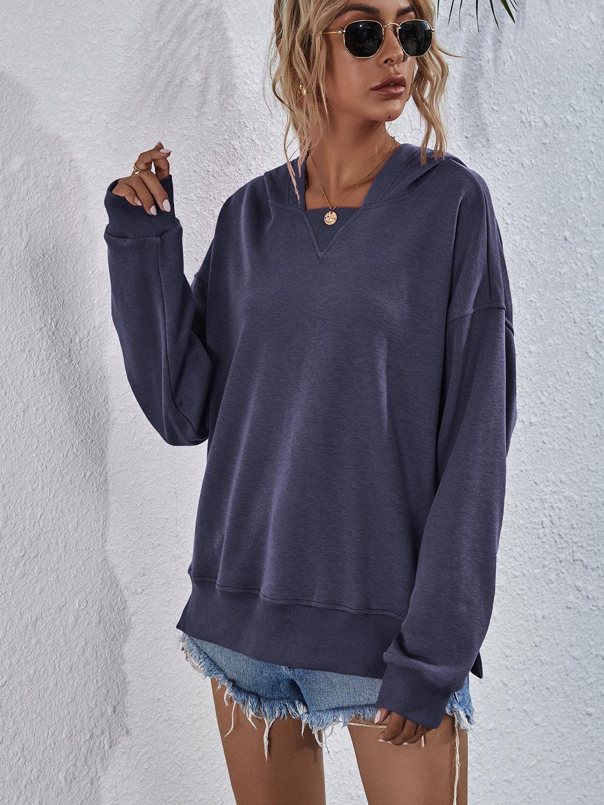 Women's Fleece-lined Hooded Casual Loose Sweater - Nioor