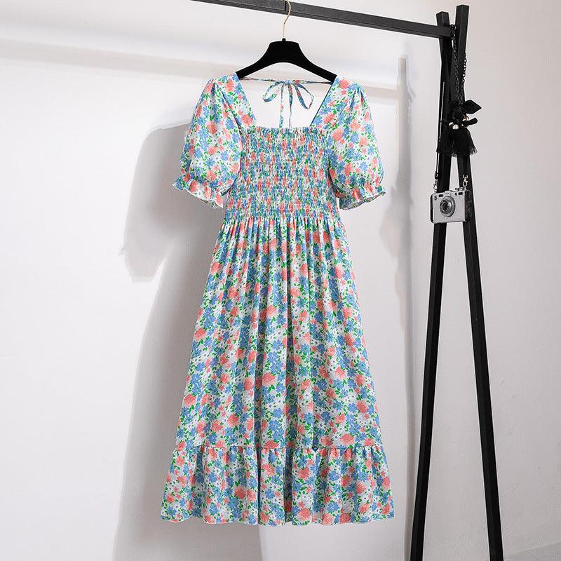 Women's Floral Small Short Sleeve Waist-controlled Slimming Dress - Nioor