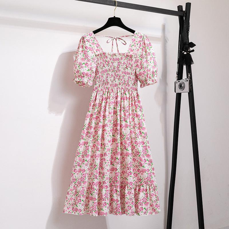 Women's Floral Small Short Sleeve Waist-controlled Slimming Dress - Nioor