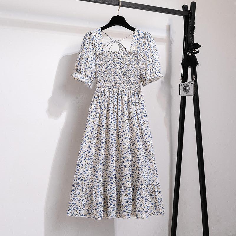 Women's Floral Small Short Sleeve Waist-controlled Slimming Dress - Nioor