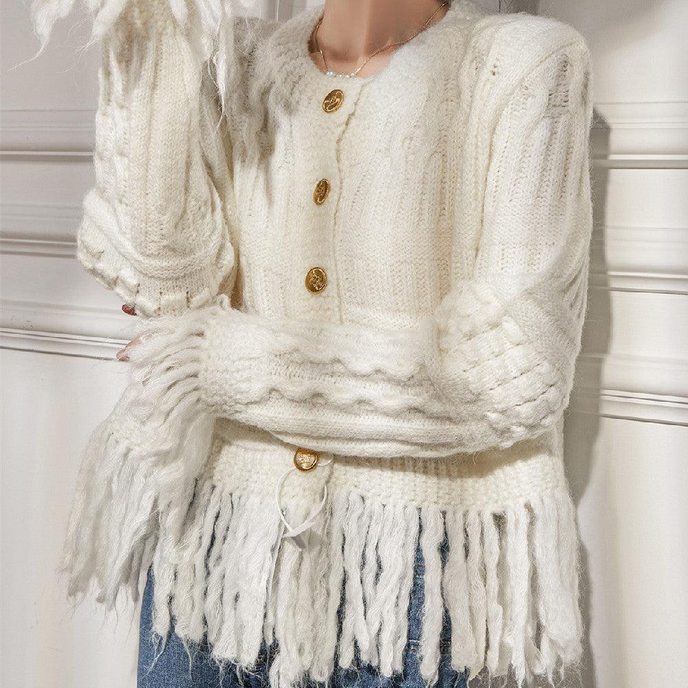 Women's French-style Retro Heavy-duty Tassel Cardigan Jacket - Nioor