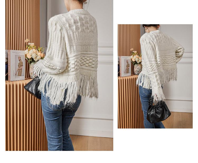 Women's French-style Retro Heavy-duty Tassel Cardigan Jacket - Nioor