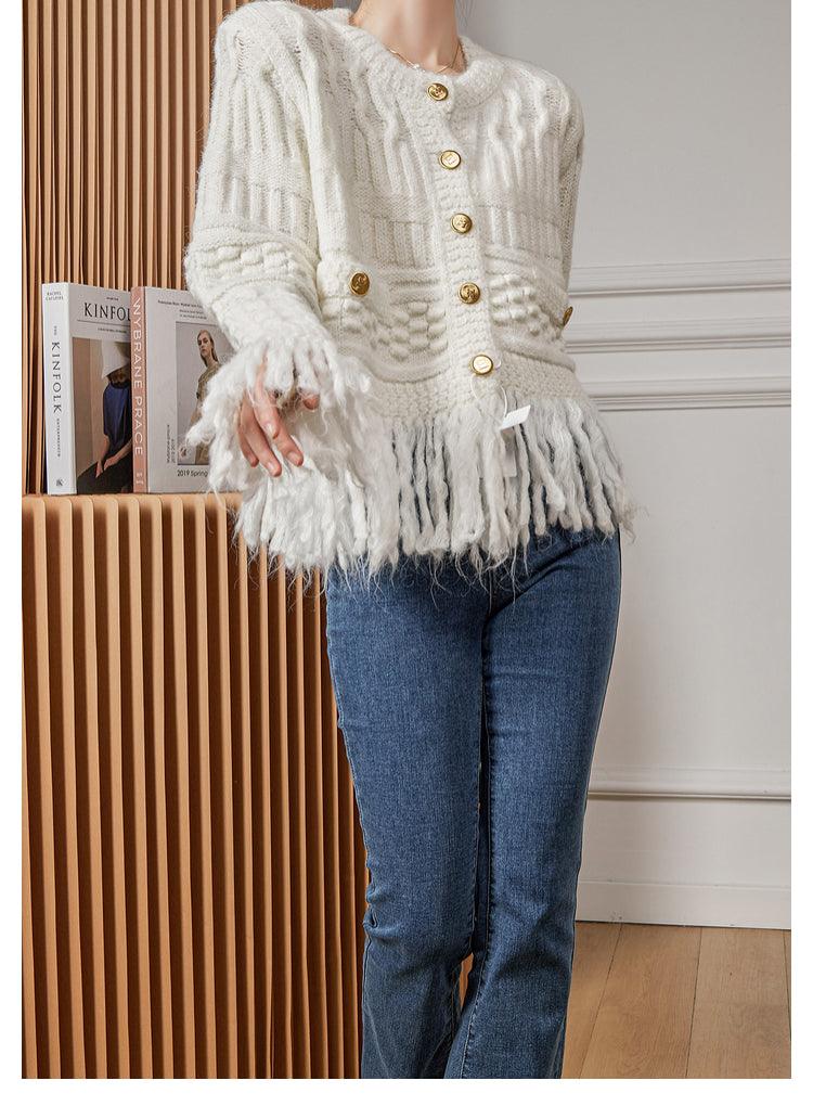 Women's French-style Retro Heavy-duty Tassel Cardigan Jacket - Nioor