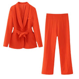 Women's French Style With Belt Dress Small Suit Jacket Casual Trousers - Nioor