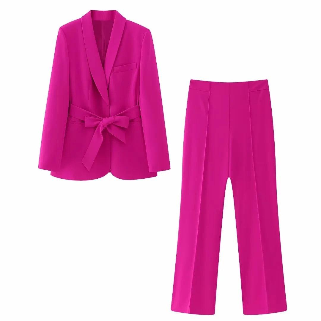 Women's French Style With Belt Dress Small Suit Jacket Casual Trousers - Nioor