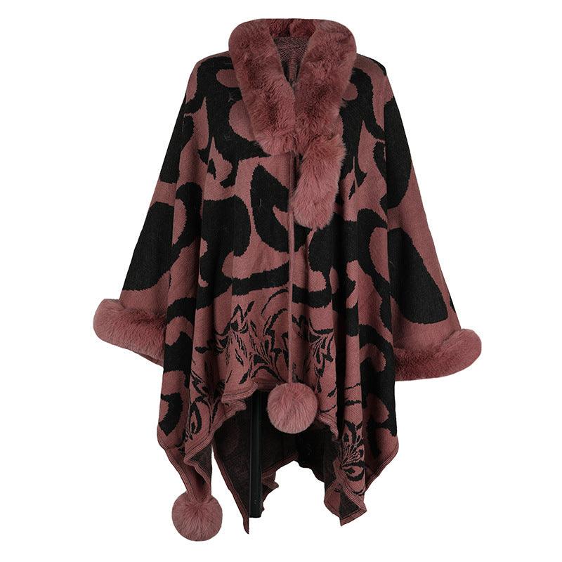 Women's Fur Collar Thickened Warm Shawl - Nioor