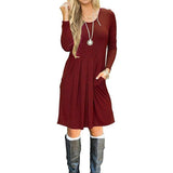 Women's Graceful And Fashionable Pleated Round-neck Long-sleeved Dress - Nioor