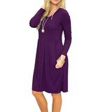 Women's Graceful And Fashionable Pleated Round-neck Long-sleeved Dress - Nioor