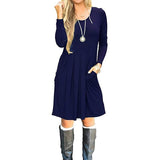 Women's Graceful And Fashionable Pleated Round-neck Long-sleeved Dress - Nioor