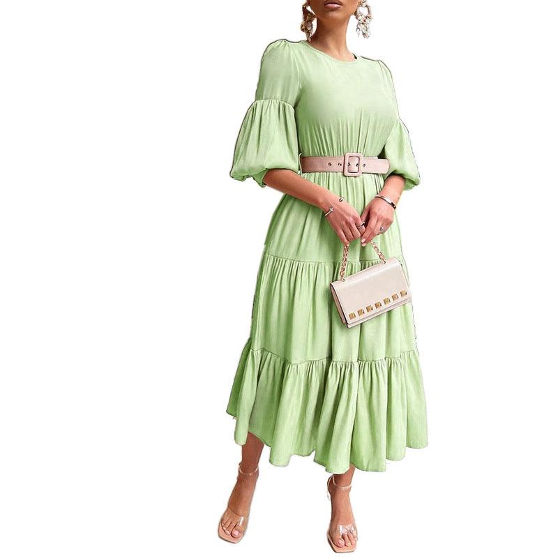 Women's Graceful Puff Sleeve Ruffled Dress - Nioor