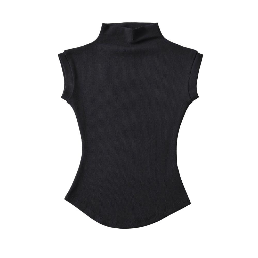 Women's Half Turtleneck Ant Waist Sleeveless Top - Nioor