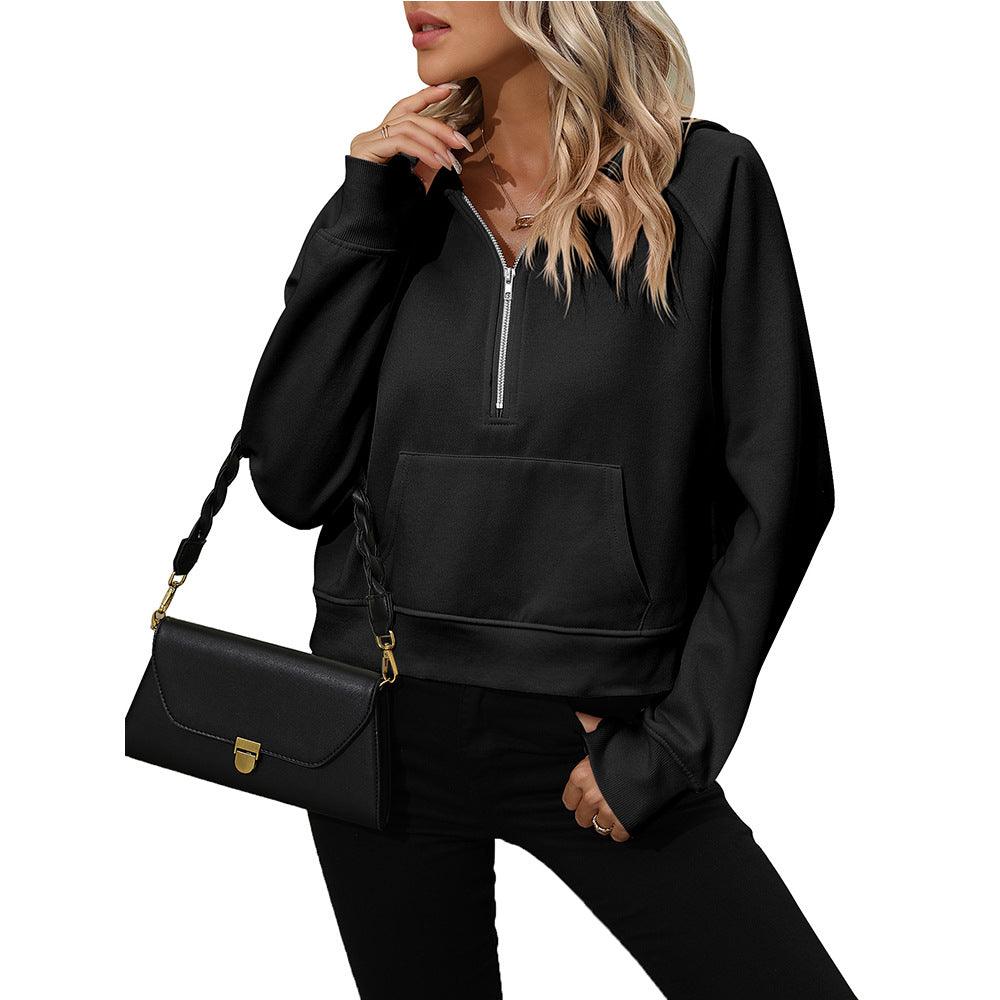 Women's Half Zip Pullover Hooded Sweatshirt Fleece Short Chic Sweatshirt - Nioor