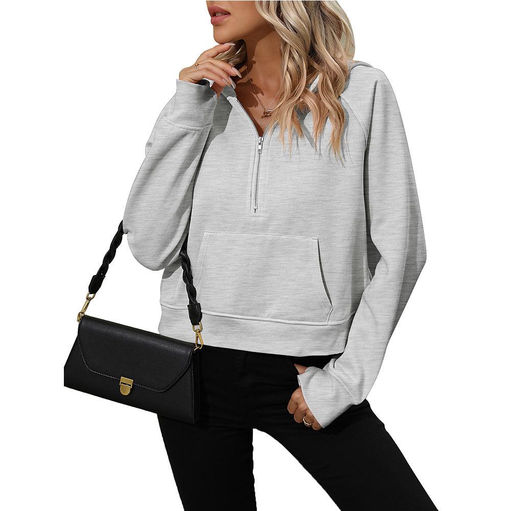 Women's Half Zip Pullover Hooded Sweatshirt Fleece Short Chic Sweatshirt - Nioor