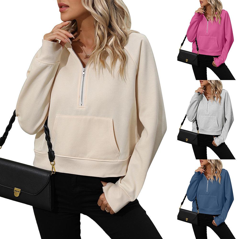 Women's Half Zip Pullover Hooded Sweatshirt Fleece Short Chic Sweatshirt - Nioor