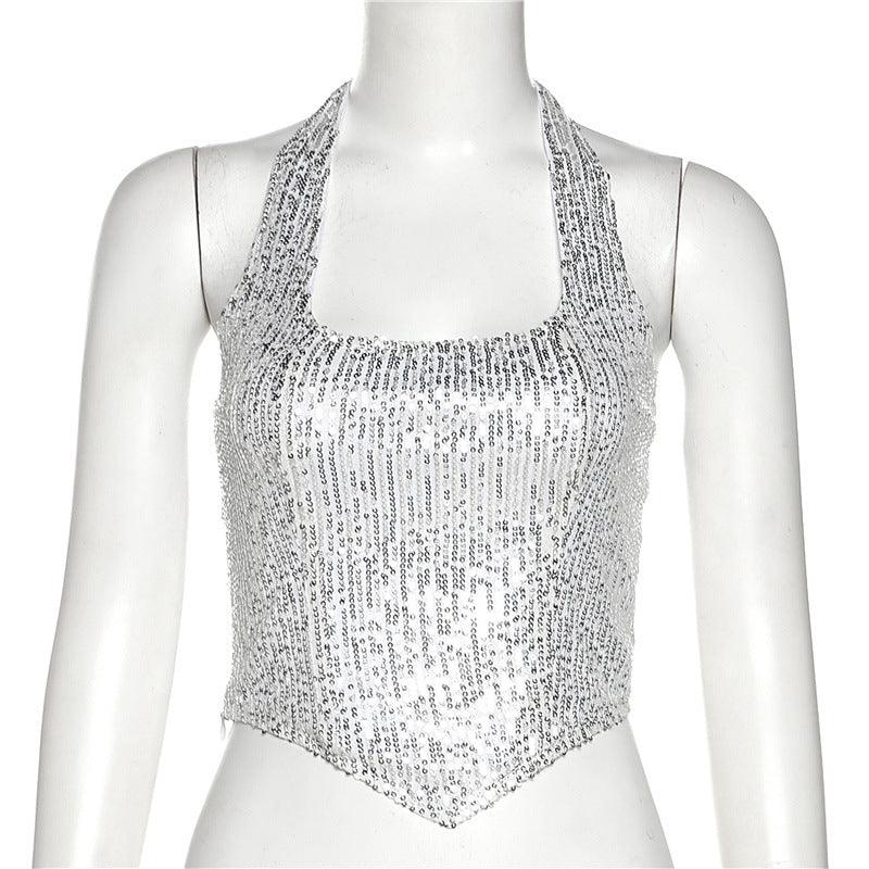 Women's Halter Backless Slim Fit All-match Sequined Vest - Nioor