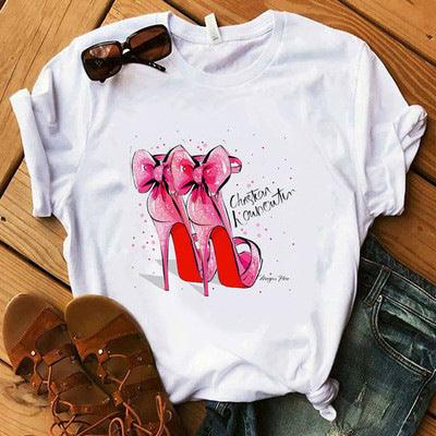 Women's High Heels Pattern Cute Loose Top T-shirt - Nioor