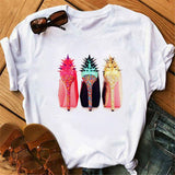 Women's High Heels Pattern Cute Loose Top T-shirt - Nioor