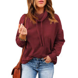 Women's High Neck Drawstring Hoodie With Long Sleeves - Nioor