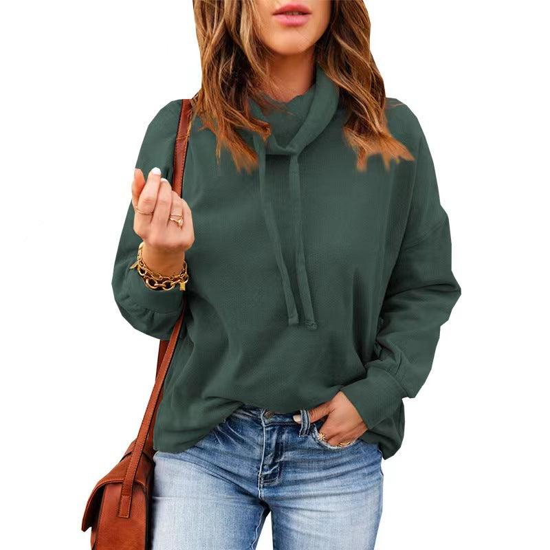 Women's High Neck Drawstring Hoodie With Long Sleeves - Nioor