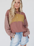 Women's Hoodie Casual Striped Color Matching Long-sleeved Top - Nioor