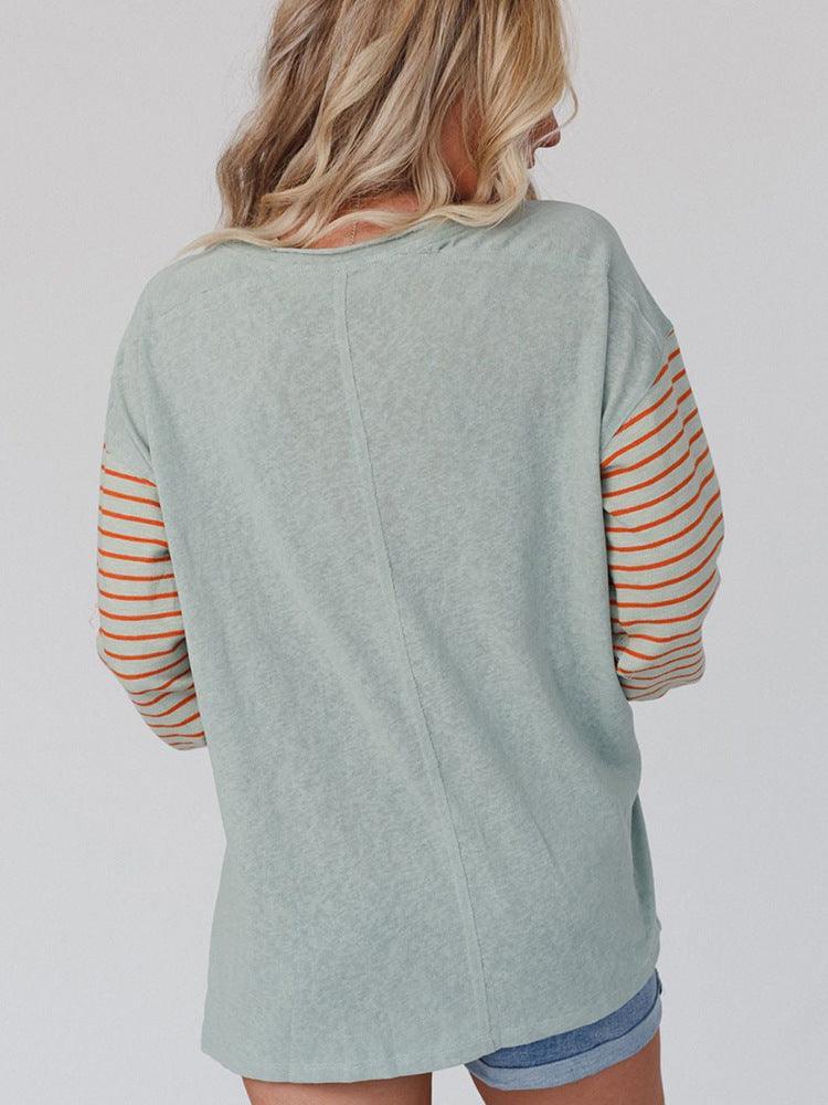 Women's Hoodie Casual Striped Color Matching Long-sleeved Top - Nioor