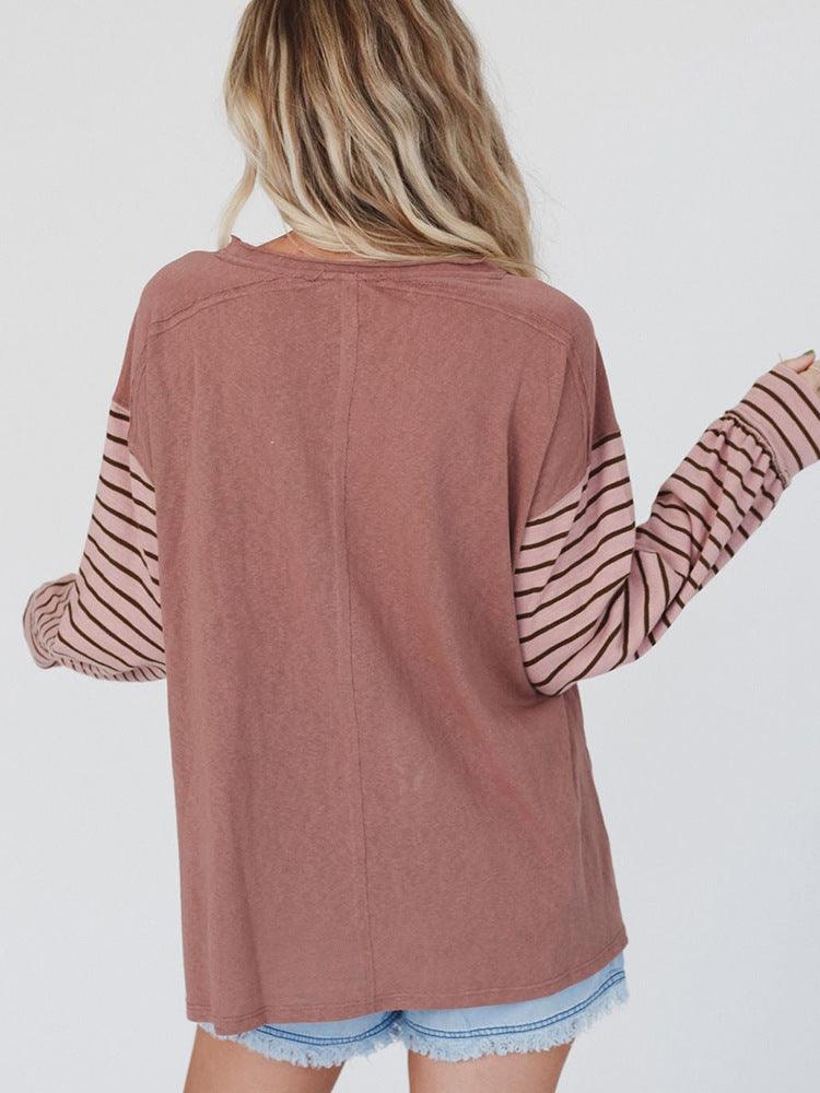 Women's Hoodie Casual Striped Color Matching Long-sleeved Top - Nioor