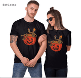 Women's Horror Pumpkin Skeleton Digital Printed Round Neck Short Sleeve - Nioor