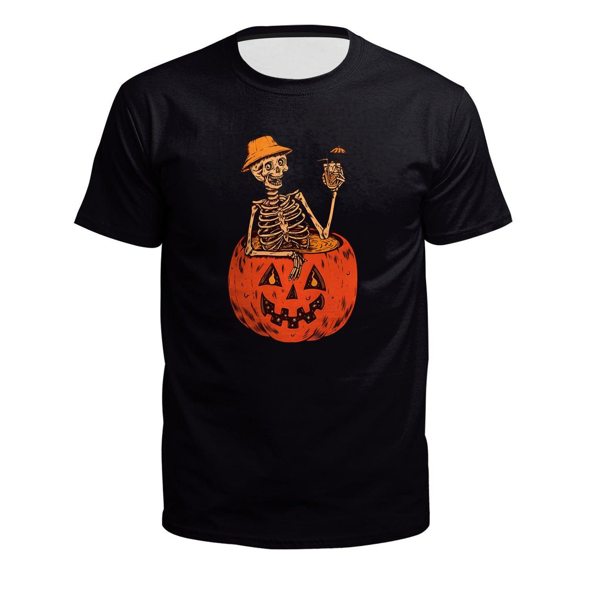 Women's Horror Pumpkin Skeleton Digital Printed Round Neck Short Sleeve - Nioor