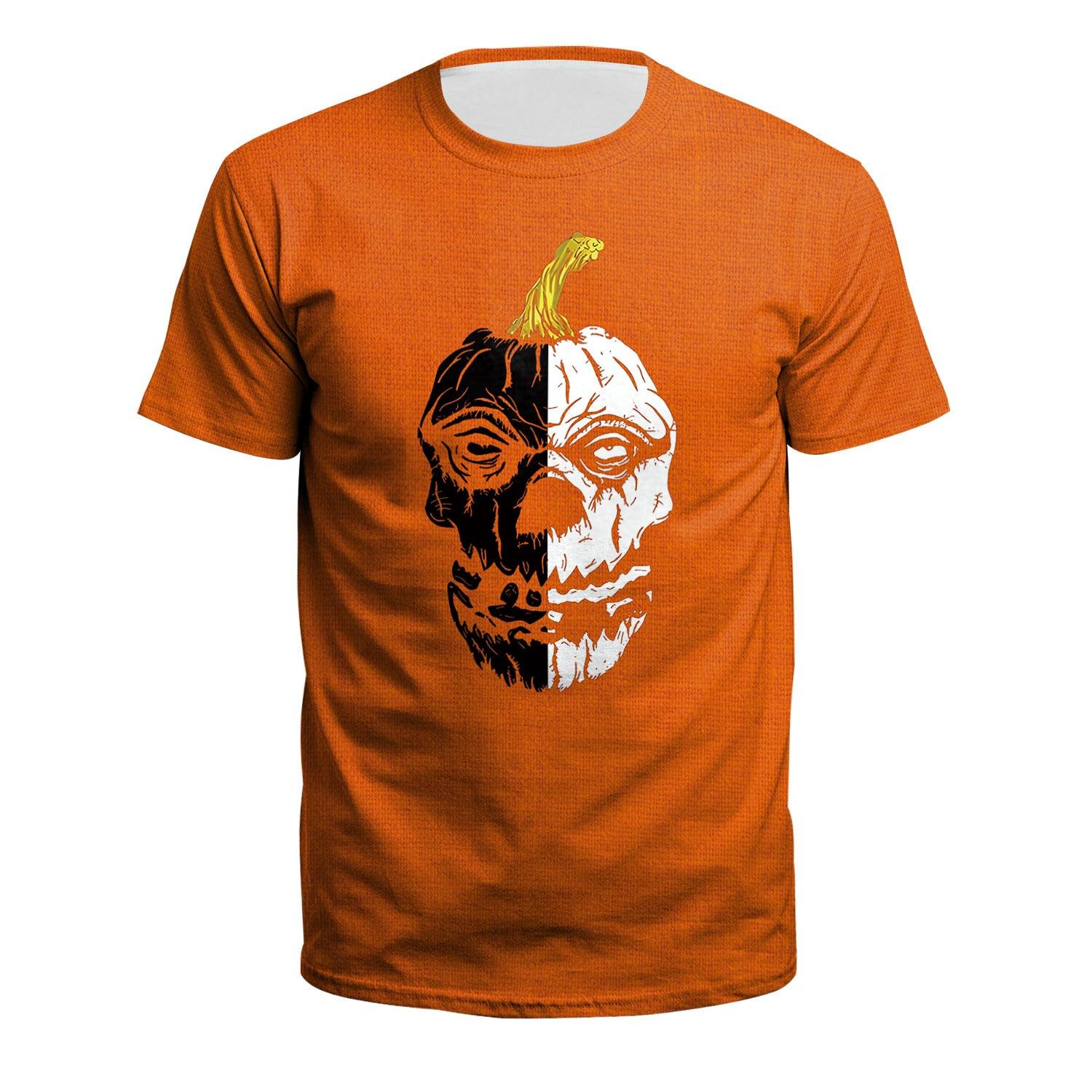 Women's Horror Pumpkin Skeleton Digital Printed Round Neck Short Sleeve - Nioor