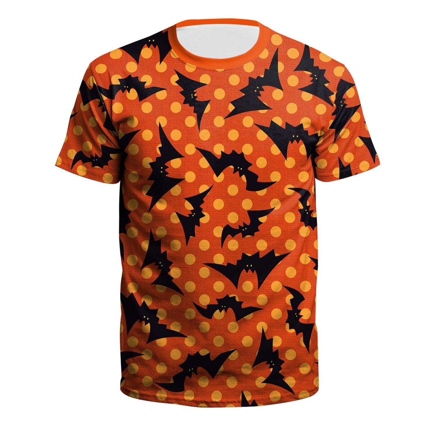 Women's Horror Pumpkin Skeleton Digital Printed Round Neck Short Sleeve - Nioor