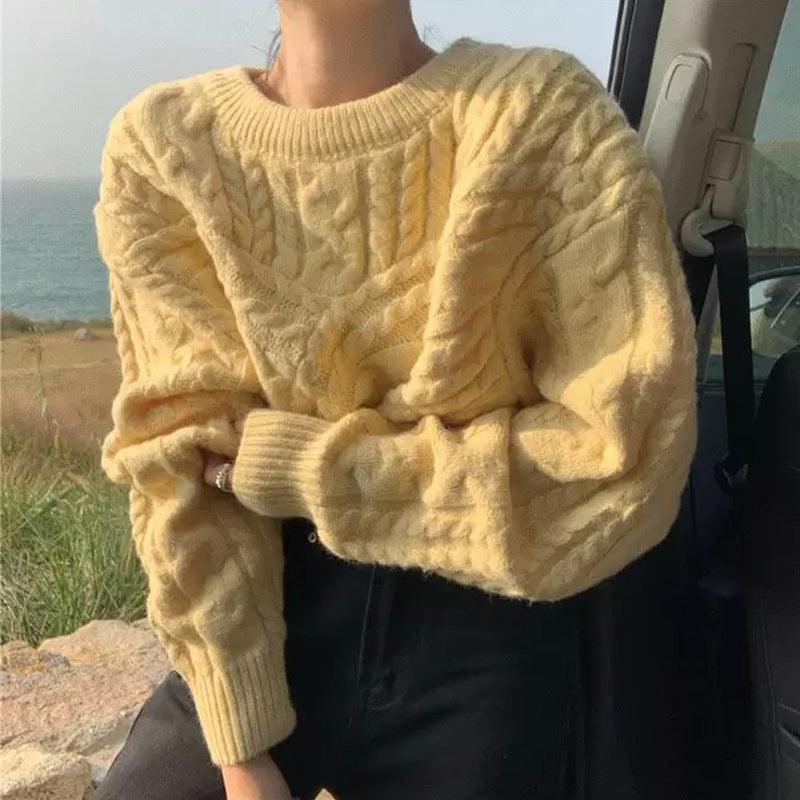 Women's Idle Style Retro Twist Pullover Loose Outer Wear Gentle Sweater - Nioor