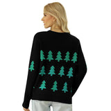 Women's Jacquard Christmas Tree Long Sleeve Red Christmas Sweater - Nioor