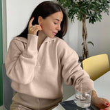 Women's Knit Polo Neck Pullover Solid Color Sweater - Nioor