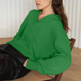 Women's Knit Polo Neck Pullover Solid Color Sweater - Nioor