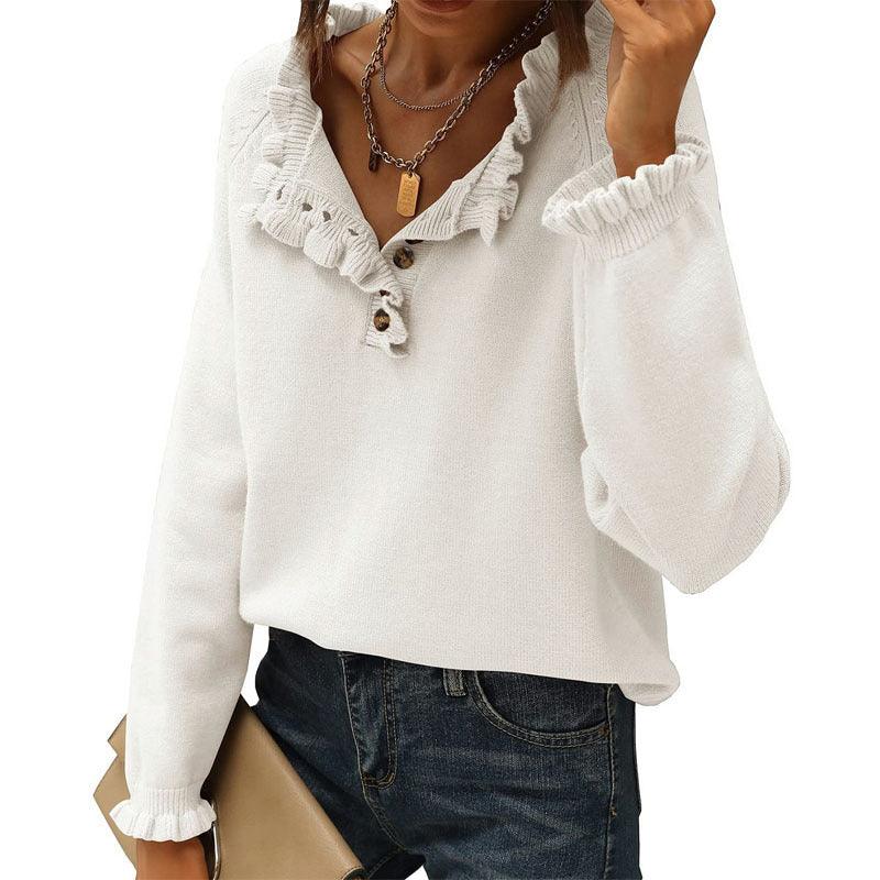 Women's Knitting New Casual Long-sleeved Ruffle Pullover Female - Nioor