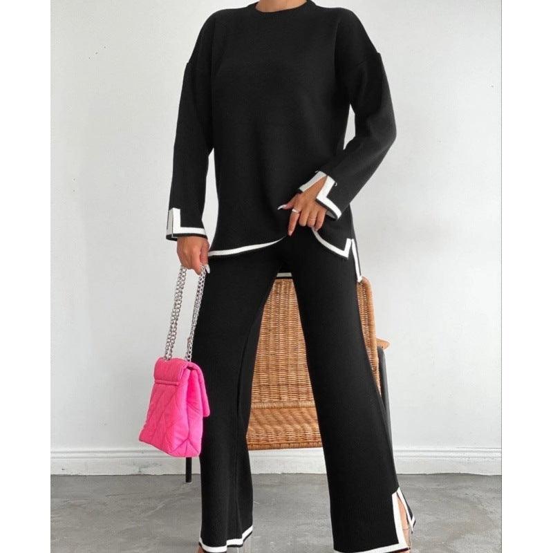 Women's Knitting Suit Sweater Top Two-piece Pants - Nioor