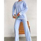 Women's Knitting Suit Sweater Top Two-piece Pants - Nioor