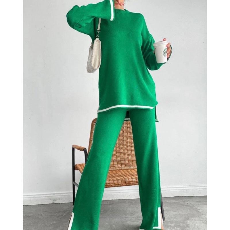 Women's Knitting Suit Sweater Top Two-piece Pants - Nioor