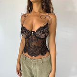 Women's Lace See-through Suspenders Sexy Show Chest Small Tank Tops Hot Girls Casual Tops - Nioor