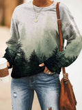 Women's Landscape Floral Print Long Sleeve Pullover - Nioor