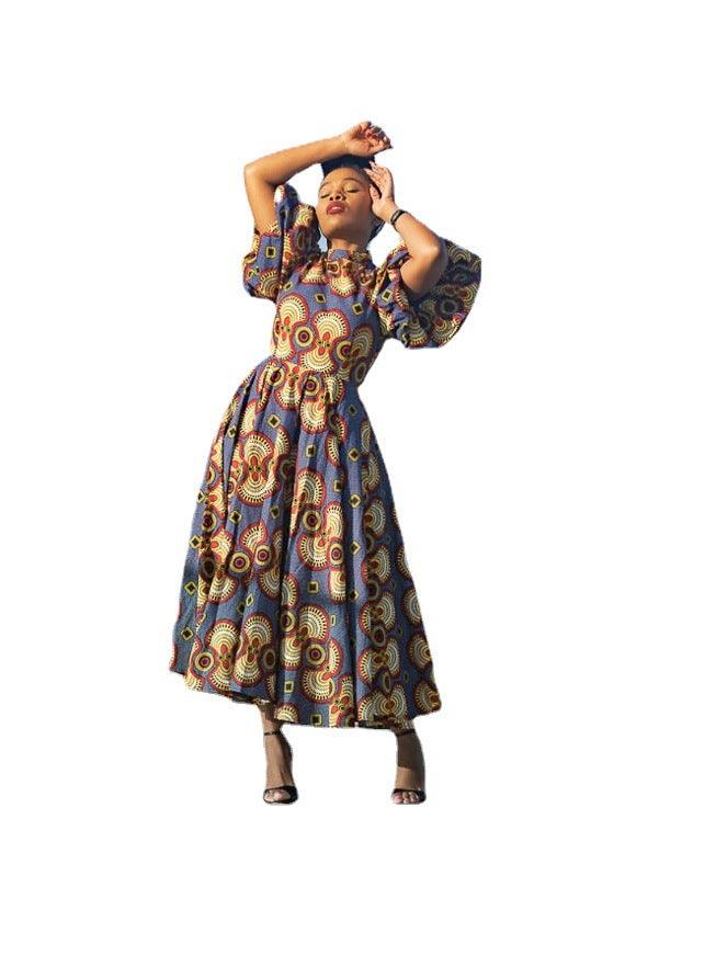 Women's Lantern Sleeve Printed Dress - Nioor