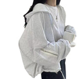 Women's Large Pocket Zipper Design Loose Casual Drawstring Hoodie Coat - Nioor